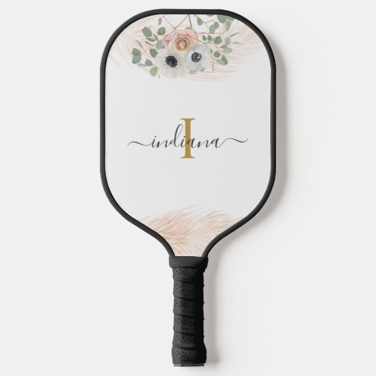 Monogramm Name Floral Pampelgras Custom Pickleball Schläger (Vorderseite)