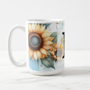 Monogramm-Name floral Sonnenblume Pastell Aquarell Kaffeetasse