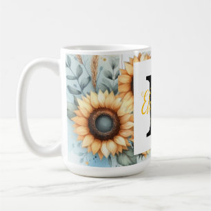 Monogramm-Name floral Sonnenblume Pastell-Wasserfa Kaffeetasse