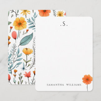 Monogramm & Name Florale Wasserfarbe Botanik Mitteilungskarte