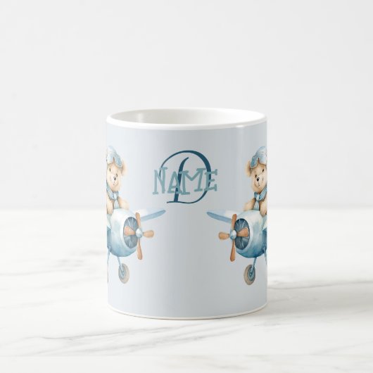 Monogramm Name Flugzeug Happy Blue Bar Pilot Kaffeetasse (Mittel)