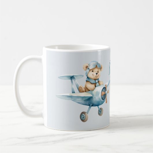 Monogramm Name Flugzeug Happy Blue Bar Pilot Kaffeetasse (Links)
