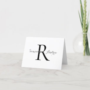 Monogramm-Name Formal Schwarz Grau Elegante Hochze Dankeskarte
