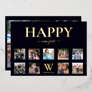 Monogramm Name Foto Collage Happy New Folien Feiertagskarte
