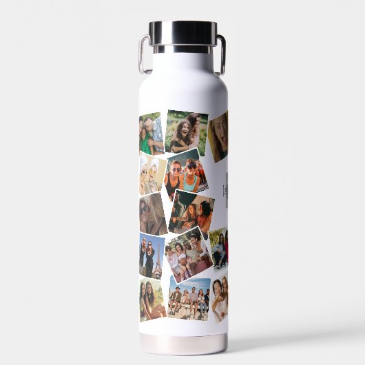 Monogramm Name Foto Collage Water Flasche (Vorne)