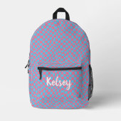 Monogramm-Name für cool rosa und blaue Retro-Wavy- Bedruckter Rucksack (Vorderseite)