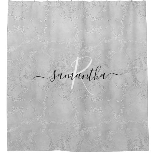 Monogramm-Name für den Silver Sparkle Glitzer Duschvorhang (Vorderseite)