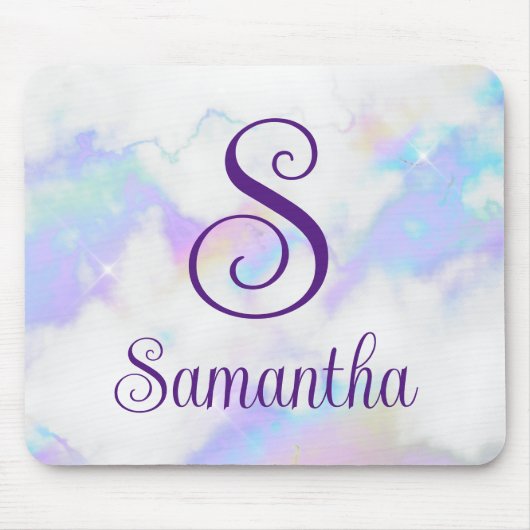 Monogramm-Name für funkelnd Iridescent Rainbow-Mar Mousepad (Vorne)
