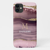 Monogramm-Name für Pink und Lila Agate Case-Mate iPhone Hülle (Rückseite)