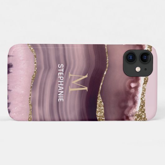 Monogramm-Name für Pink und Lila Agate Case-Mate iPhone Hülle (Rückseite (Horizontal))