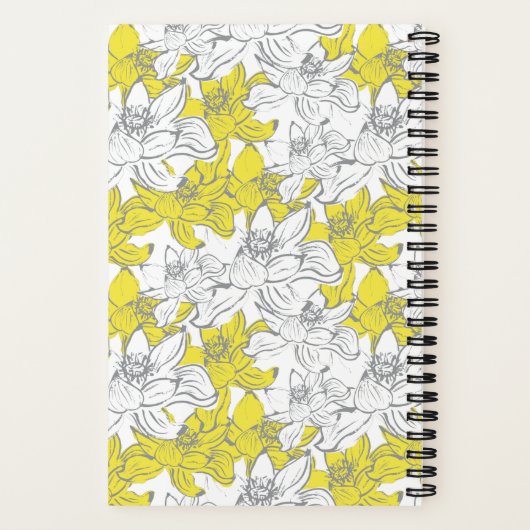 Monogramm Name Gelb Graue Blume Notizblock (Rückseite)