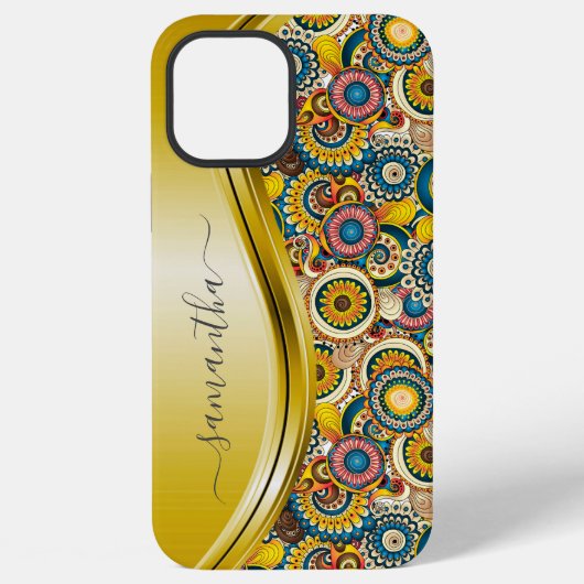 Monogramm Name Gelb Retro Abstrakte Muster iPhone Hülle (Rückseite)