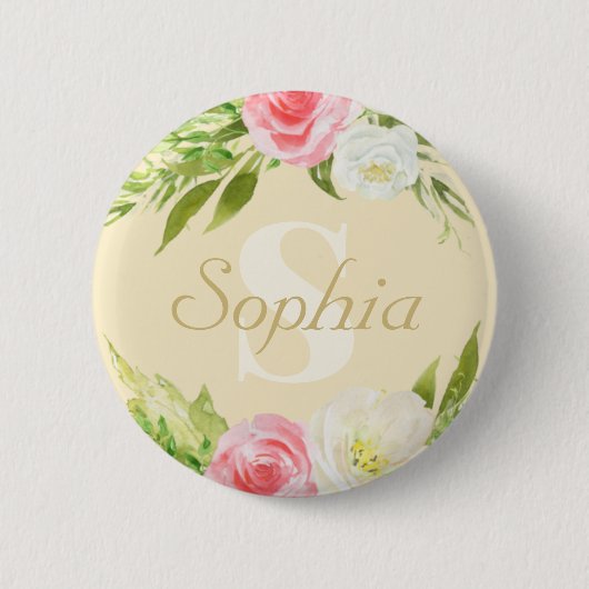 Monogramm Name Gelb Rosa Farbe Bläschen Button (Vorderseite)