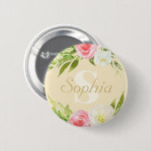Monogramm Name Gelb Rosa Farbe Bläschen Button (Vorne & Hinten)