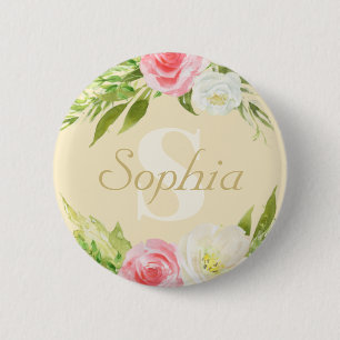 Monogramm Name Gelb Rosa Farbe Bläschen Button