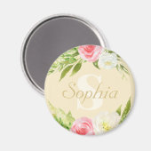 Monogramm Name Gelb Rosa Farbe Bläschen Magnet (Vorderseite/Rückseite)