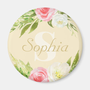 Monogramm Name Gelb Rosa Farbe Bläschen Magnet
