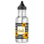 Monogramm Name Gelbe Blume Schwarzer Streifen Edelstahlflasche (Rechts)