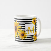 Monogramm Name Gelbe Blume Schwarzer Streifen Kaffeetasse (VorderseiteRechts)