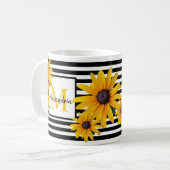 Monogramm Name Gelbe Blume Schwarzer Streifen Kaffeetasse (Vorderseite Links)
