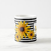 Monogramm Name Gelbe Blume Schwarzer Streifen Kaffeetasse (Mittel)