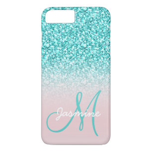 Monogramm-Name Girly Türkis Glitter Rosa Ombre Case-Mate iPhone Hülle