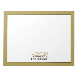 Monogramm Name Gold Schwarz Minimalistisch Elegant Notizblock