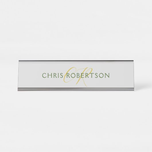 Monogramm Name Gold Schwarz-weiße kundenspezifisch Schreibtischnamensplakette (Vorderseite )