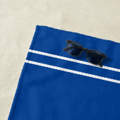 Monogramm/Name Gold/Wht Text Whit Stripes, Deep Bl Strandtuch (Beispiel)