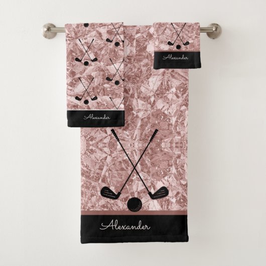 Monogramm Name Golfsport Rosa Rose Gold Badhandtuch Set (Insitu)