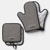 Monogramm Name Grau Ofenhandschuh & Topflappen-Set (Vorderseite/Rückseite)
