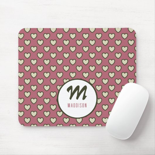 Monogramm Name Green Red Hearts Muster Mouse Pad Mousepad (Mit Mouse)