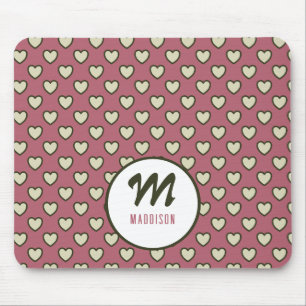 Monogramm Name Green Red Hearts Muster Mouse Pad Mousepad