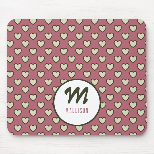 Monogramm Name Green Red Hearts Muster Mouse Pad Mousepad (Vorne)