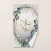 Monogramm Name Grüne Lila Blätter Rustikales Elega Badhandtuch Set (Handtuch)