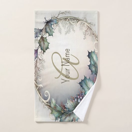 Monogramm Name Grüne Lila Blätter Rustikales Elega Badhandtuch Set (Handtuch)