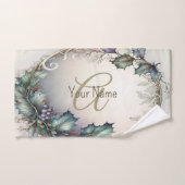 Monogramm Name Grüne Lila Blätter Rustikales Elega Badhandtuch Set (Handtuch)