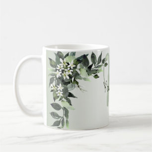 Monogramm Name Grünzeug Florales Eukalyptusblätter Kaffeetasse