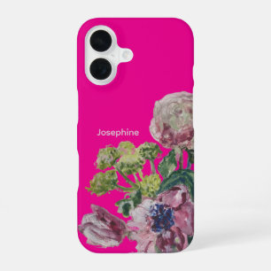 Monogramm-Name hellrosa fett Wasserfarbe floral iPhone 16 Hülle