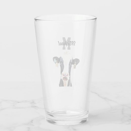 Monogramm Name Holstein Kuh Milchviehwirtschaft Glas (Rückseite)