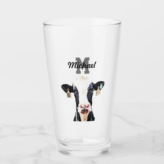 Monogramm Name Holstein Kuh Milchviehwirtschaft Glas (Vorderseite)