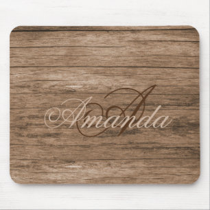 Monogramm Name Holzmuster Elegant Vintag Mousepad