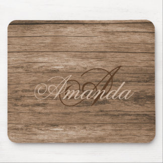Monogramm Name Holzmuster Elegant Vintag Mousepad