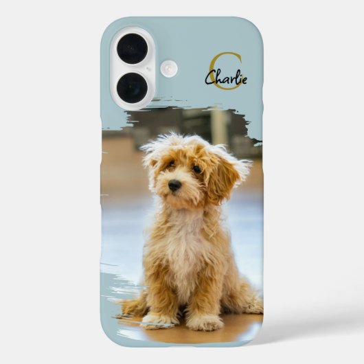 Monogramm Name Hund Foto Pastellblau Minimalistisc Case-Mate iPhone Hülle (Rückseite)