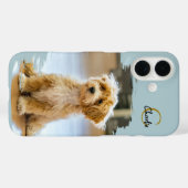 Monogramm Name Hund Foto Pastellblau Minimalistisc Case-Mate iPhone Hülle (Rückseite (Horizontal))