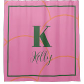 Monogramm Name Hunter Grün rosa Orangenröhre Retro Duschvorhang (Vorderseite)