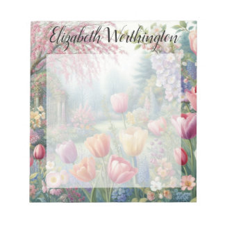 Monogramm-Name im vintage-Aquarell-Blumenpark  Notizblock