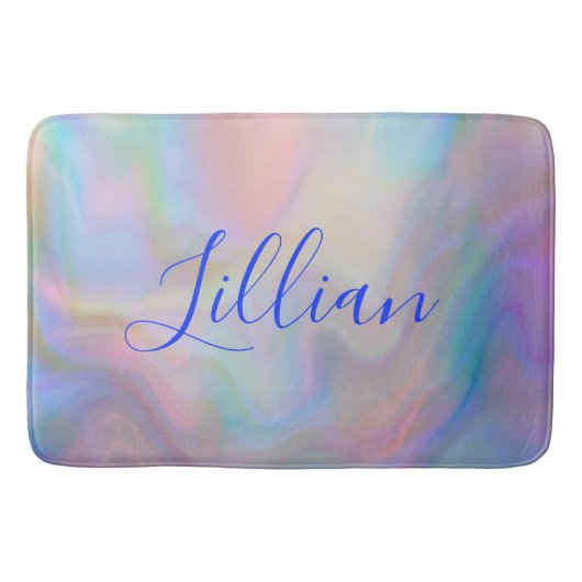 Monogramm Name in blau auf Perlmutt | Badematte (Vorderseite)