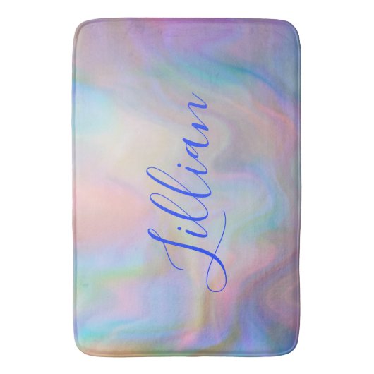 Monogramm Name in blau auf Perlmutt | Badematte (Vorderseite Vertikal)