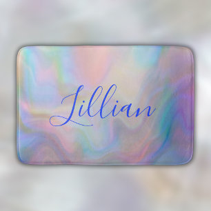 Monogramm Name in blau auf Perlmutt Badematte